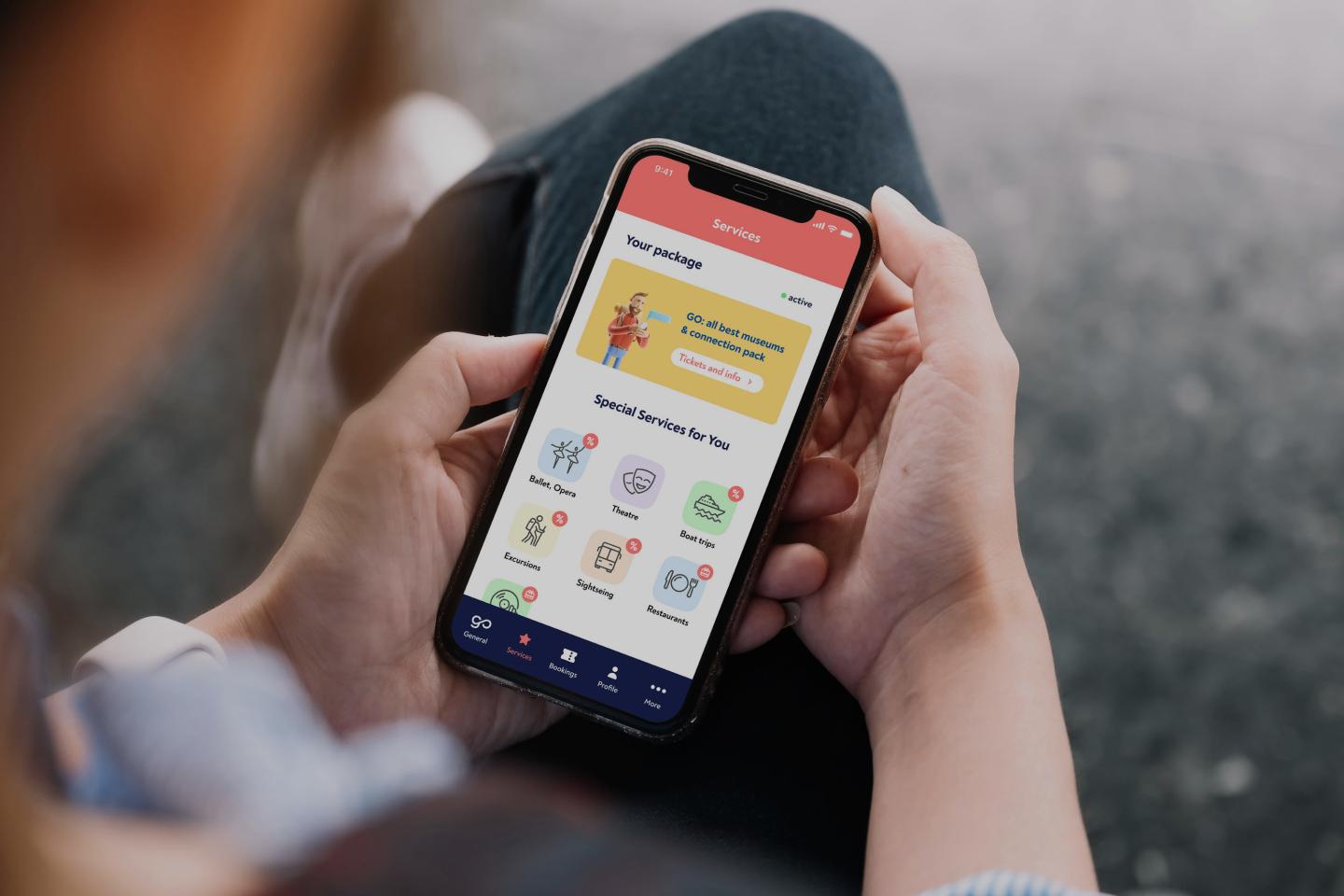 A visitor using the GoRussia mobile app to explore travel and cultural services